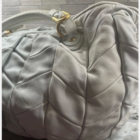 Miu Miu Nappa Leather Patchwork Light Blue Tote - Picture 11 of 11